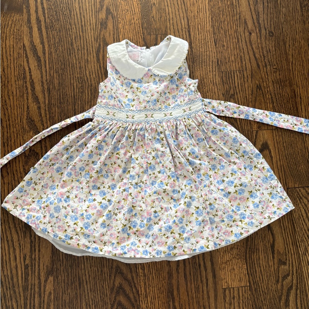 Bonnie Baby Pink and Blue Floral Dress with White Collar 24M
